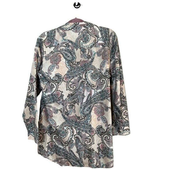 Chicos Sweater Women 2X Gray Pullover Animal Print Metallic Ribbed Neutral Boho - Picture 1 of 15